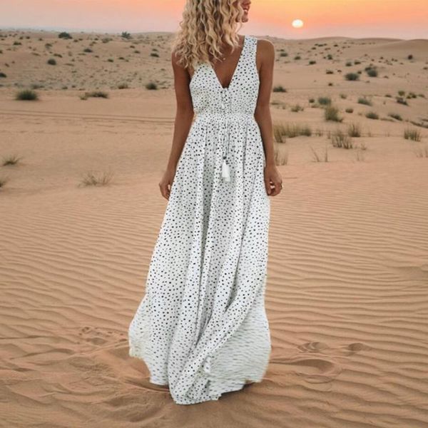 casual dresses women summer white dress sleeveless dot print tassels deep v neck long beach maxi woman party night 2021, Black;gray
casual dresses women summer white dress sleeveless dot print tassels deep v neck long beach maxi woman party night 2021, Black;gray