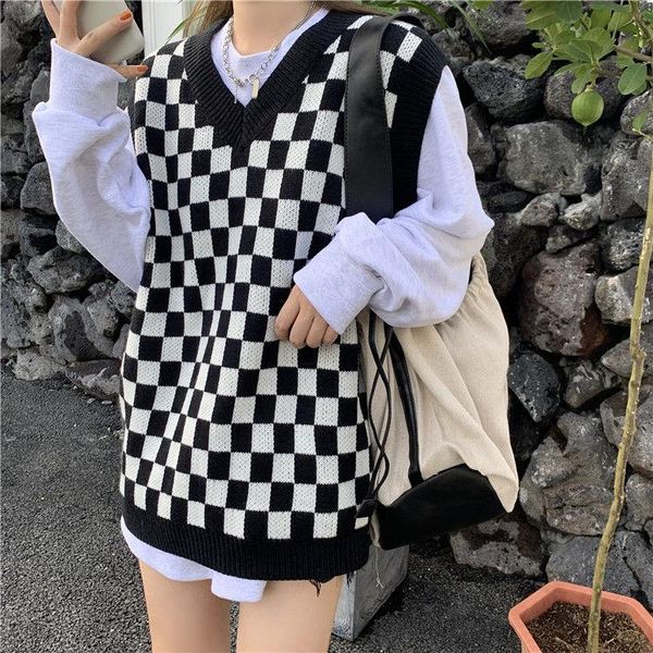 women's vests 2021 women houndstooth loose knitted vest sweater girls sleeveless thick vintage suits female waistcoatschic, Black;white
women's vests 2021 women houndstooth loose knitted vest sweater girls sleeveless thick vintage suits female waistcoatschic, Black;white