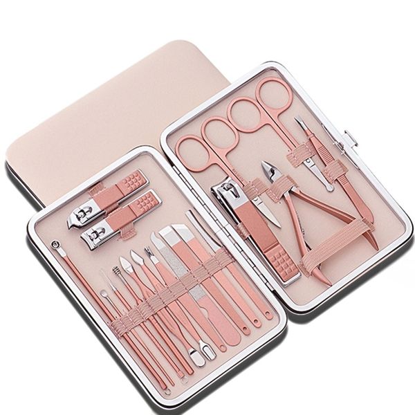 abvp 18pcs/set rose gold stainless nail art tools kits steel nail clipper cutter trimmer ear pick grooming kit manicure set pedi