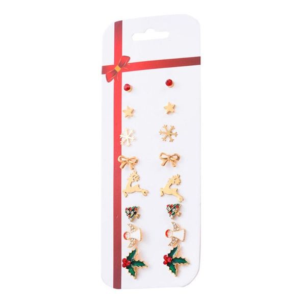 stud 8pairs christmas earring kit deer santa snowflake cartoon lovely earrings creative women gifts, Golden;silver