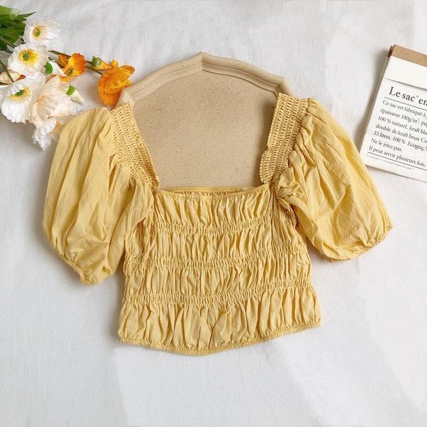 women's blouses & shirts fitaylor summer women sweet square collar puff sleeve short casual folds solid color high waist female, White
women's blouses & shirts fitaylor summer women sweet square collar puff sleeve short casual folds solid color high waist female, White
