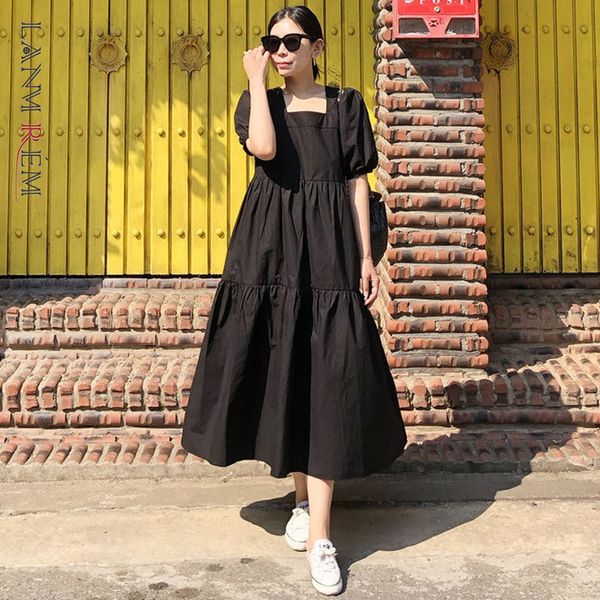 summer dress square neck bubble sleeve a-line fold female elegant large size dresses fashion tide 2h205 210507, Black;gray
summer dress square neck bubble sleeve a-line fold female elegant large size dresses fashion tide 2h205 210507, Black;gray