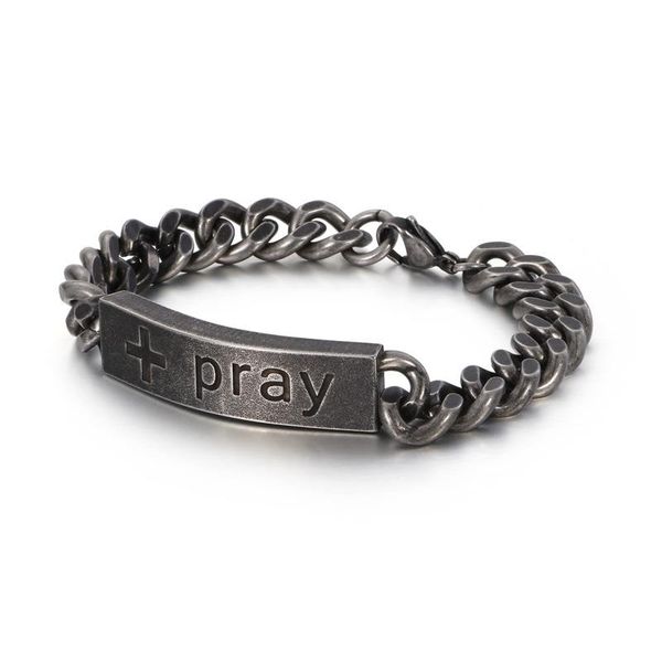 european and american vintage religious jewelry 316 stainless steel personality bent cross prayer simple men's bracelet link, chain, Black
european and american vintage religious jewelry 316 stainless steel personality bent cross prayer simple men's bracelet link, chain, Black