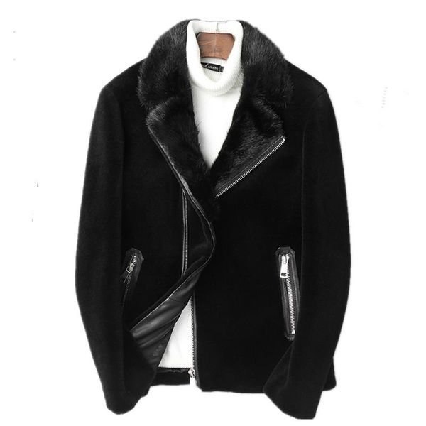 men's leather & faux 2021 real sheep shearling fur coat winter jacket men mink collar wool coats streetwear warm jackets l18-3803 my176, Black
men's leather & faux 2021 real sheep shearling fur coat winter jacket men mink collar wool coats streetwear warm jackets l18-3803 my176, Black