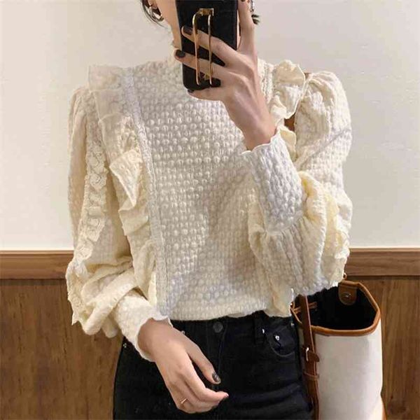 early spring high neck three-dimensional blouse female texture ruffled lace stitching blusa loose puff sleeve shirt c318 210507, White
early spring high neck three-dimensional blouse female texture ruffled lace stitching blusa loose puff sleeve shirt c318 210507, White