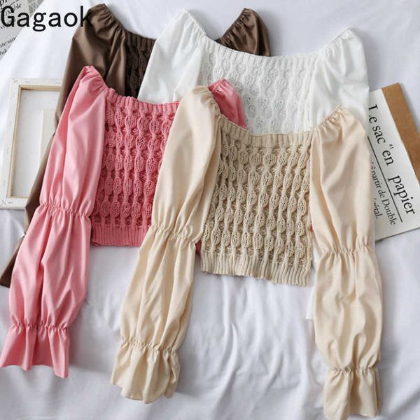 women office lady blouse spring autumn solid slash neck flare sleeve spliced navel wild female fashion shirs 210531, White
women office lady blouse spring autumn solid slash neck flare sleeve spliced navel wild female fashion shirs 210531, White