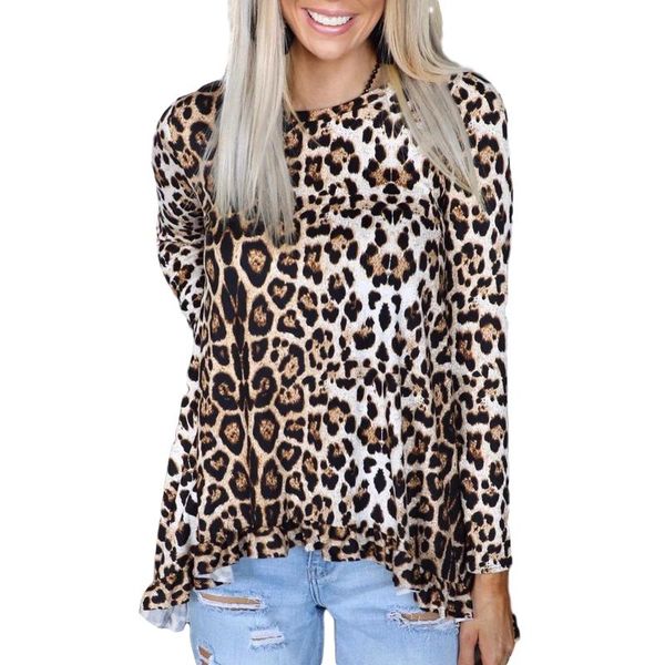 women's t-shirt 2021 fall leopard printed loose full sleeve round neck ruffle t shirt women f0068a, White
women's t-shirt 2021 fall leopard printed loose full sleeve round neck ruffle t shirt women f0068a, White