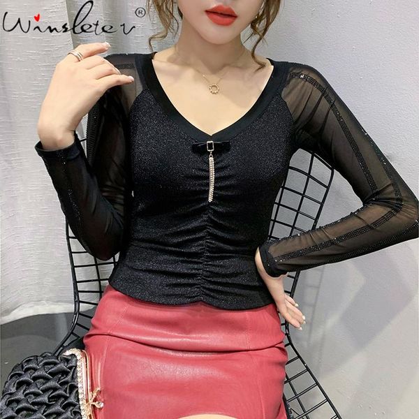 women's t-shirt fall winter european clothes tshirt fashion v-neck drape shiny dimonds camiseta mujer all match tees t00510a, White
women's t-shirt fall winter european clothes tshirt fashion v-neck drape shiny dimonds camiseta mujer all match tees t00510a, White