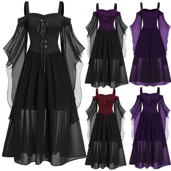 women long party dress plus size cold shoulder butterflies sleeve lace up gothic style halloween bow tie costume vestidos casual dresses, Black;gray
women long party dress plus size cold shoulder butterflies sleeve lace up gothic style halloween bow tie costume vestidos casual dresses, Black;gray
