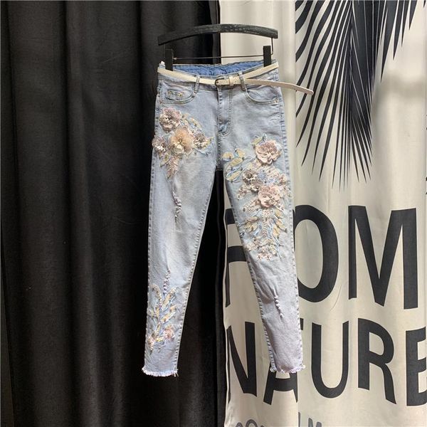 women's jeans beaded flower 2021 spring autumn high-waist girls ladies burrs denim pencil pants jeansy damskie femme, Blue
women's jeans beaded flower 2021 spring autumn high-waist girls ladies burrs denim pencil pants jeansy damskie femme, Blue