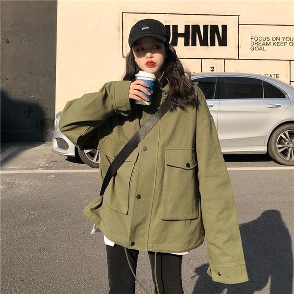 women's jackets women basic cargo stand collar loose harajuku streetwear all-match outwear korean style vintage windbreaker casual coat, Black;brown
women's jackets women basic cargo stand collar loose harajuku streetwear all-match outwear korean style vintage windbreaker casual coat, Black;brown