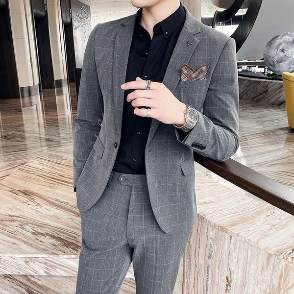 spring men's plaid suit business casual formal korean groom's man suits & blazers, White;black
spring men's plaid suit business casual formal korean groom's man suits & blazers, White;black