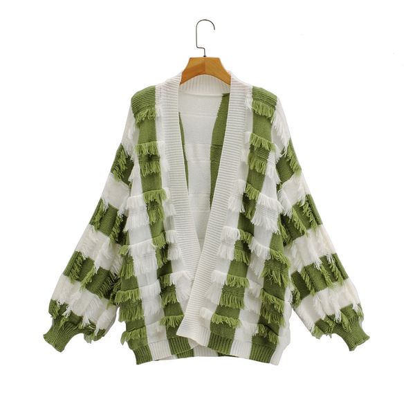 paris girl autumn v-neck women striped loose knit cardigan white and green patchwork sweater outwear winter coat 210524
paris girl autumn v-neck women striped loose knit cardigan white and green patchwork sweater outwear winter coat 210524