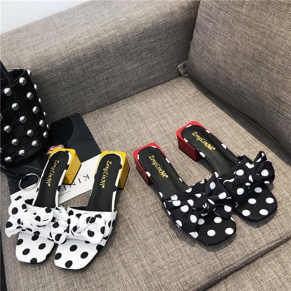 slippers women polka dot thick heels bow knot open toe shallow slides fashion sandalias mujer black white
slippers women polka dot thick heels bow knot open toe shallow slides fashion sandalias mujer black white
