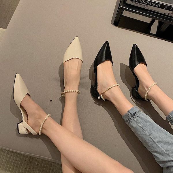 sandals for sandal women summer pearl ladies pointed toe shallow leather thick heeled women's shoes sandalias mujer, Black
sandals for sandal women summer pearl ladies pointed toe shallow leather thick heeled women's shoes sandalias mujer, Black