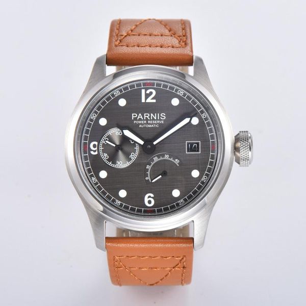 47mm stainless case gray dial power reserve date luminous automatic watch leather strap st 2530 mechanical mens wristwatches, Slivery;brown
47mm stainless case gray dial power reserve date luminous automatic watch leather strap st 2530 mechanical mens wristwatches, Slivery;brown