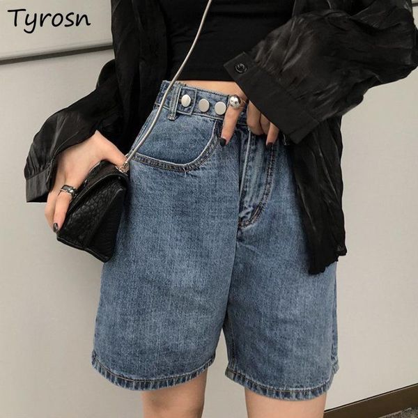 women's shorts denim high waist women loose vintage button chic retro streetwear summer all-match students leisure trendy classic ins, White;black
women's shorts denim high waist women loose vintage button chic retro streetwear summer all-match students leisure trendy classic ins, White;black