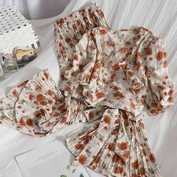 women's sweaters summer two piece puff sleeve v-neck tie shirt with pleated casual pants wide leg trousers floral vintage two-, White;black
women's sweaters summer two piece puff sleeve v-neck tie shirt with pleated casual pants wide leg trousers floral vintage two-, White;black