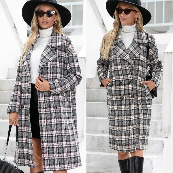 women's wool & blends vintage plaid coat autumn winter long fashion casual warm large clothing coats, Black
women's wool & blends vintage plaid coat autumn winter long fashion casual warm large clothing coats, Black