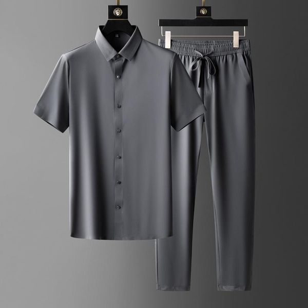 men's tracksuits summer ultra thin elastic ice silk lapel cardigan short sleeve sports leisure suit fashion no iron breathable two-piec, Gray
men's tracksuits summer ultra thin elastic ice silk lapel cardigan short sleeve sports leisure suit fashion no iron breathable two-piec, Gray