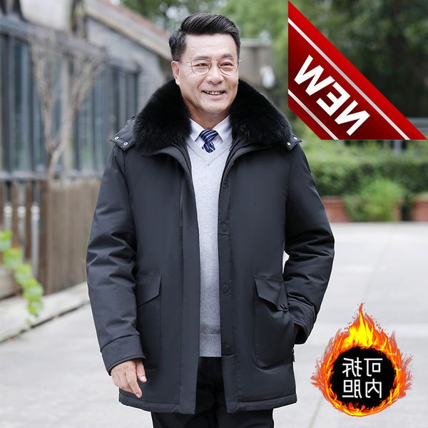middle-aged men's down jacket coat -30 degree winter detachable liner thickened fur collar hooded puffer father outerwear, Black
middle-aged men's down jacket coat -30 degree winter detachable liner thickened fur collar hooded puffer father outerwear, Black