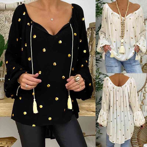 femme blusa plus size womens shirt polka dot v neck tunic loose long sleevev pullover 5xl, White
femme blusa plus size womens shirt polka dot v neck tunic loose long sleevev pullover 5xl, White