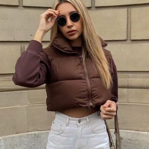women's vests women spring casual za sleeveless coffee color short parkas vest chic lady fashion high collar zipper jackets outwea, Black;white
women's vests women spring casual za sleeveless coffee color short parkas vest chic lady fashion high collar zipper jackets outwea, Black;white