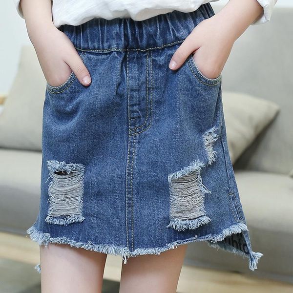 skirts girl spring pattern child casual holes cowboy half-body skirt, Blue 
skirts girl spring pattern child casual holes cowboy half-body skirt, Blue