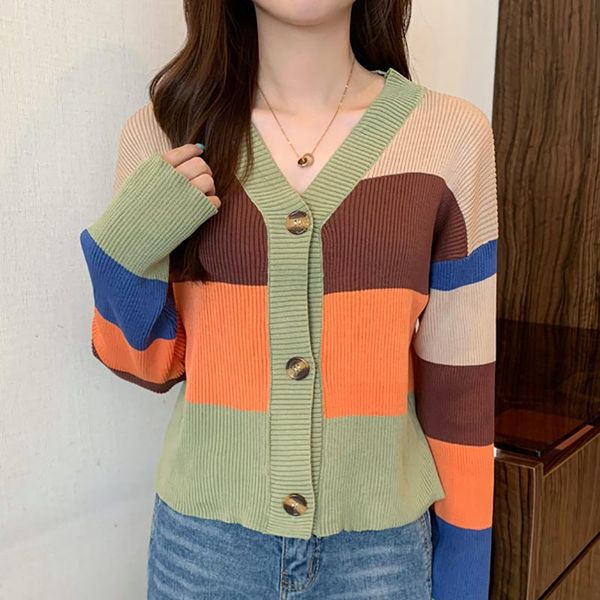 women's knits & tees striped v neck cardigan women sweaters long sleeve korean fashion cropped sweater ladies outwear fall 2021 sueters, White
women's knits & tees striped v neck cardigan women sweaters long sleeve korean fashion cropped sweater ladies outwear fall 2021 sueters, White