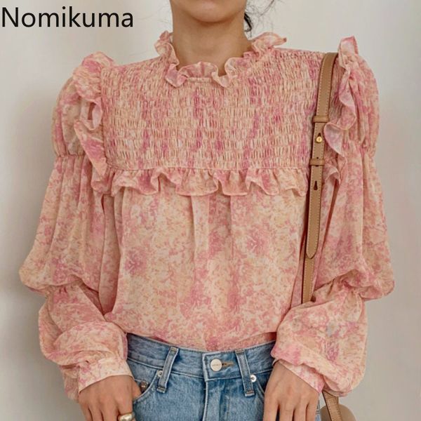 nomikuma chic ruffled collar women shirt korean floral causal blouse spring new puff sleeve blusas mujer de moda 6f557 210427, White 
nomikuma chic ruffled collar women shirt korean floral causal blouse spring new puff sleeve blusas mujer de moda 6f557 210427, White