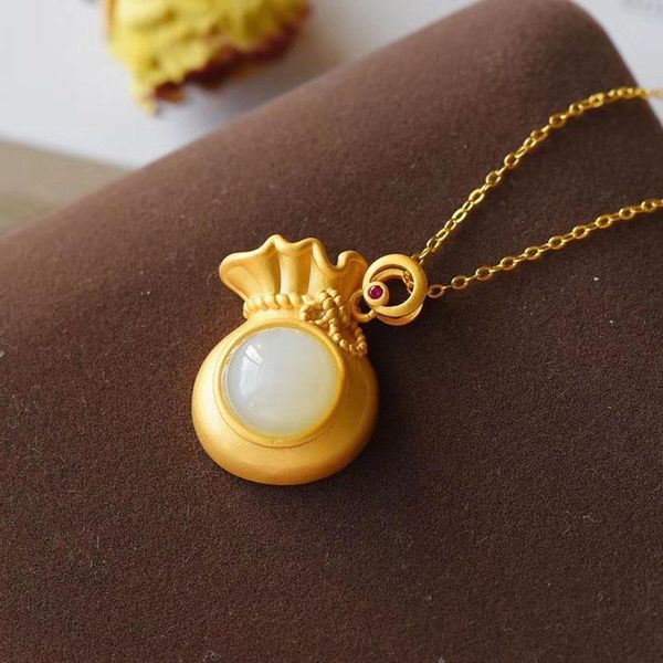 chains inlaid hetian jade money bag necklace pendant simple and exquisite charm ladies jewelry engagement anniversary accessories, Silver
chains inlaid hetian jade money bag necklace pendant simple and exquisite charm ladies jewelry engagement anniversary accessories, Silver