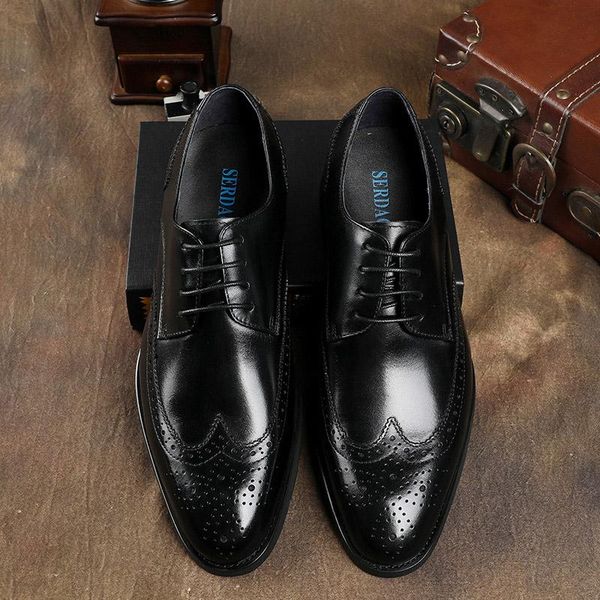gentleman oxfords shoes male formal brogues lace-up bullock carved business wedding party dress office for men g302, Black
gentleman oxfords shoes male formal brogues lace-up bullock carved business wedding party dress office for men g302, Black