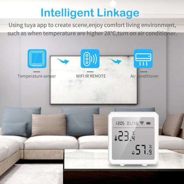 smart home control wifi+bluetooth tuya temperature and humidity sensor can be connected to spots with alarm function
smart home control wifi+bluetooth tuya temperature and humidity sensor can be connected to spots with alarm function