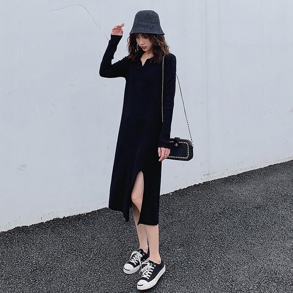 casual dresses women sweater dress winter 2021 long sleeve thick doll collar slim split knit party, Black;gray
casual dresses women sweater dress winter 2021 long sleeve thick doll collar slim split knit party, Black;gray