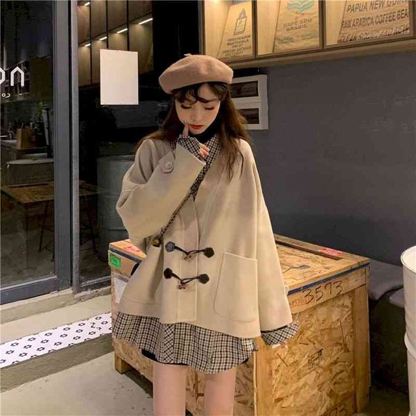 women's jackets japanese retro design horn button woolen long-sleeved clothes coat women korean version wild loose lady style pocketed, Black;brown
women's jackets japanese retro design horn button woolen long-sleeved clothes coat women korean version wild loose lady style pocketed, Black;brown