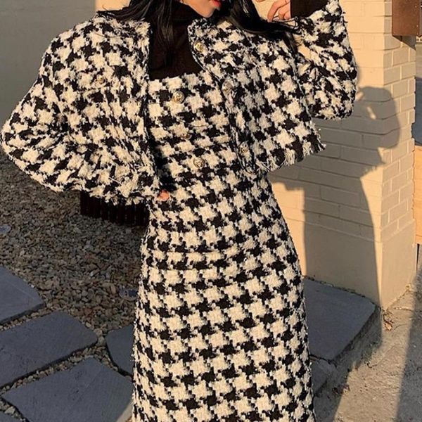 two piece dress ladies skirt suit korean autumn and winter lattice long sleeve coat high waist tweed female, White
two piece dress ladies skirt suit korean autumn and winter lattice long sleeve coat high waist tweed female, White