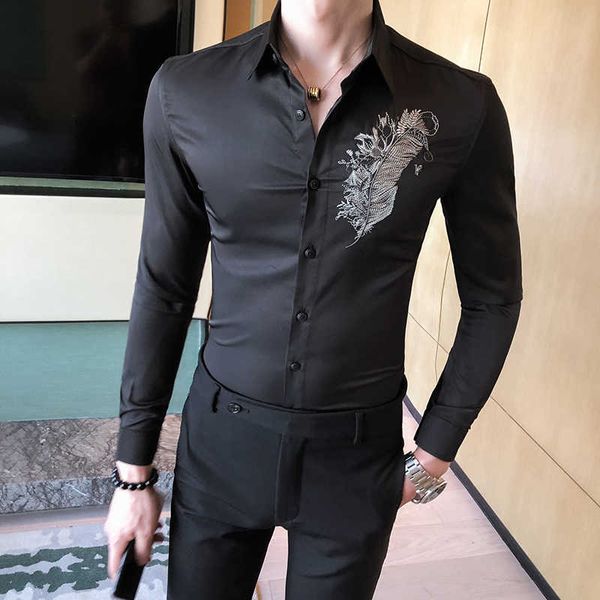 brand embroidered mens formal business casual shirt slim fit long sleeve dress shirts party prom tuxedo streetwear social shirt 210527, White;black 
brand embroidered mens formal business casual shirt slim fit long sleeve dress shirts party prom tuxedo streetwear social shirt 210527, White;black