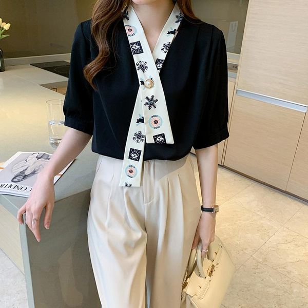 women's blouses & shirts 2021 spring and summer v-neck shirt fashion bow pearl button versatile chiffon, White
women's blouses & shirts 2021 spring and summer v-neck shirt fashion bow pearl button versatile chiffon, White