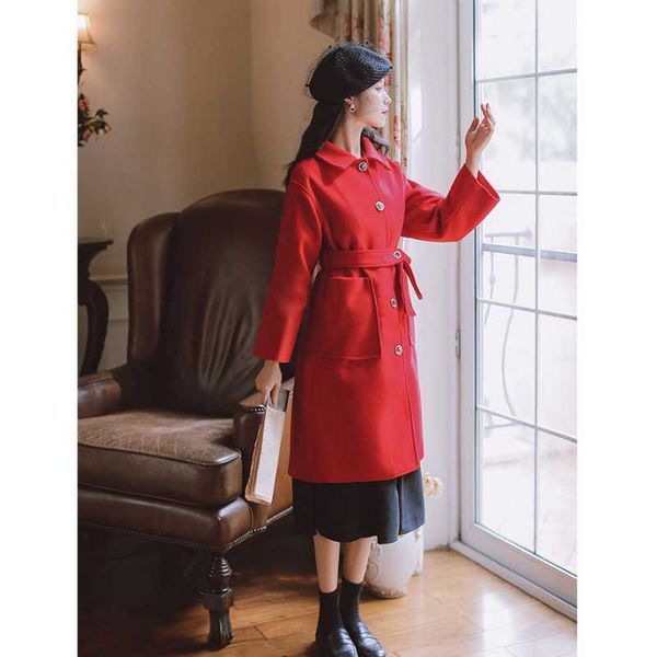 women's wool & blends autumn winter woolen coat elegant mid-length fashion long sleeve loose belt turn down collar chic vintage female, Black
women's wool & blends autumn winter woolen coat elegant mid-length fashion long sleeve loose belt turn down collar chic vintage female, Black