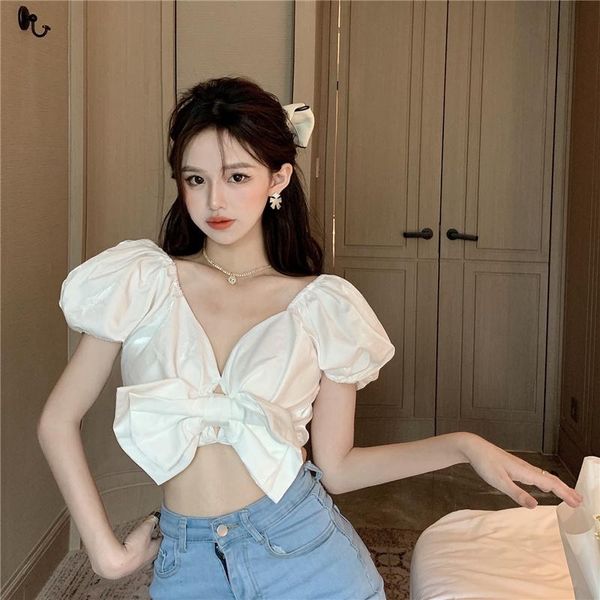 women's polos french retro girl bowknot puff-sleeved shirt, pure desire luster, short cropped shirt, White
women's polos french retro girl bowknot puff-sleeved shirt, pure desire luster, short cropped shirt, White