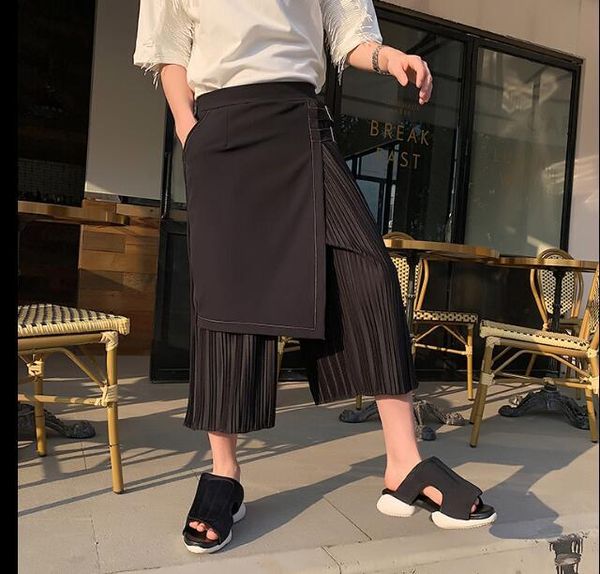 men's pants trend fake two-piece splicing wide-leg personalized hair stylist fashion loose skirts pant, Black
men's pants trend fake two-piece splicing wide-leg personalized hair stylist fashion loose skirts pant, Black