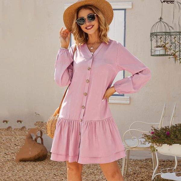 casual dresses draped ruffle midi dress women 2021 spring button up lantern sleevev neck ladies loose elegant solid color, Black;gray
casual dresses draped ruffle midi dress women 2021 spring button up lantern sleevev neck ladies loose elegant solid color, Black;gray