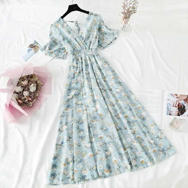 summer ruffled short sleeved women dress chiffon v neck high waist backless floral print beach dresses, Black;gray
summer ruffled short sleeved women dress chiffon v neck high waist backless floral print beach dresses, Black;gray