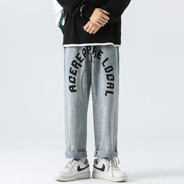 men's jeans baggy street printing elastic waist wide leg pants hip hop straight denim male student fashion brand trousers, Blue
men's jeans baggy street printing elastic waist wide leg pants hip hop straight denim male student fashion brand trousers, Blue