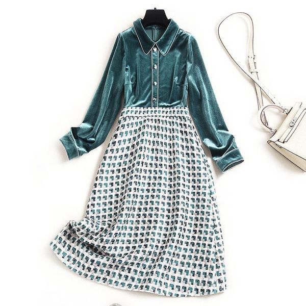 elegant designer spring full sleeve plaid patchwork velvet dress women clothes vintage office robe femme green casual vestidos dresses, Black;gray
elegant designer spring full sleeve plaid patchwork velvet dress women clothes vintage office robe femme green casual vestidos dresses, Black;gray