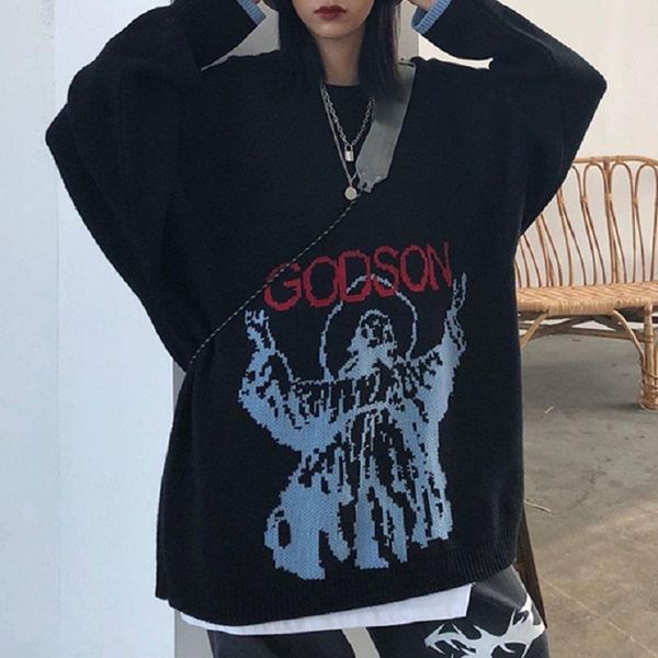 women's sweaters deeptown korean style knitted sweater women oversize harajuku fashion letter print pullover o-neck long sleeve soft ju, White;black
women's sweaters deeptown korean style knitted sweater women oversize harajuku fashion letter print pullover o-neck long sleeve soft ju, White;black