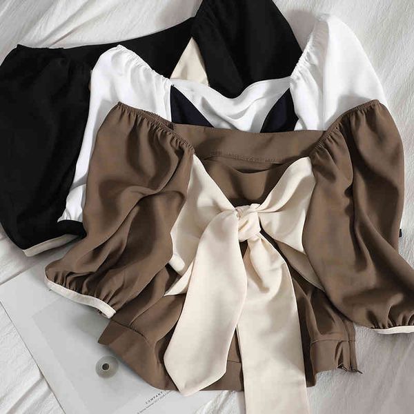women bow knot chiffon blouse v-neck sweet heart crop for slimming shirts for summer 210518, White
women bow knot chiffon blouse v-neck sweet heart crop for slimming shirts for summer 210518, White