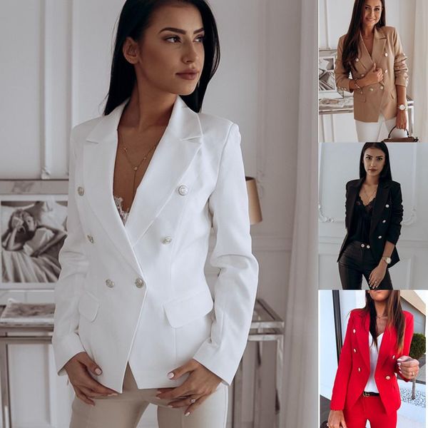 women's suits & blazers autumn and winter suit coat metal button double breasted women, White;black
women's suits & blazers autumn and winter suit coat metal button double breasted women, White;black