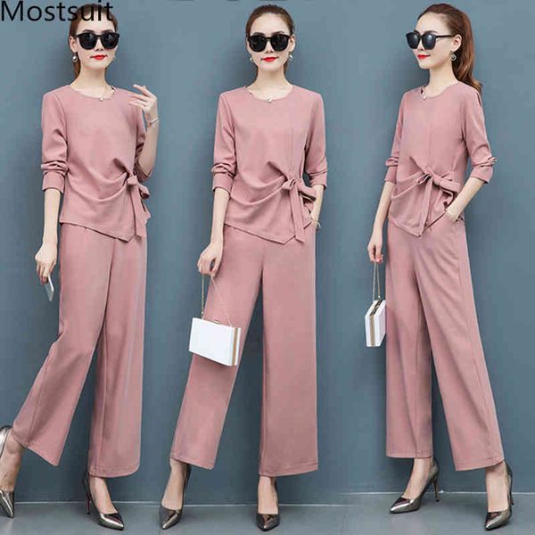 autumn elegant two piece sets outfits women plus size long sleeve bow and wide leg pants suits office korean pink 210518, White
autumn elegant two piece sets outfits women plus size long sleeve bow and wide leg pants suits office korean pink 210518, White