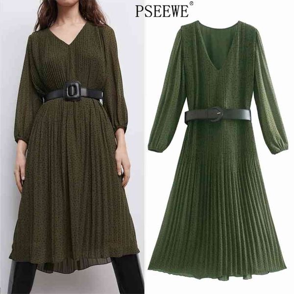 green pleated midi dress women winter chic belt puff long sleeve elegant party es female vintage 210519, Black;gray
green pleated midi dress women winter chic belt puff long sleeve elegant party es female vintage 210519, Black;gray